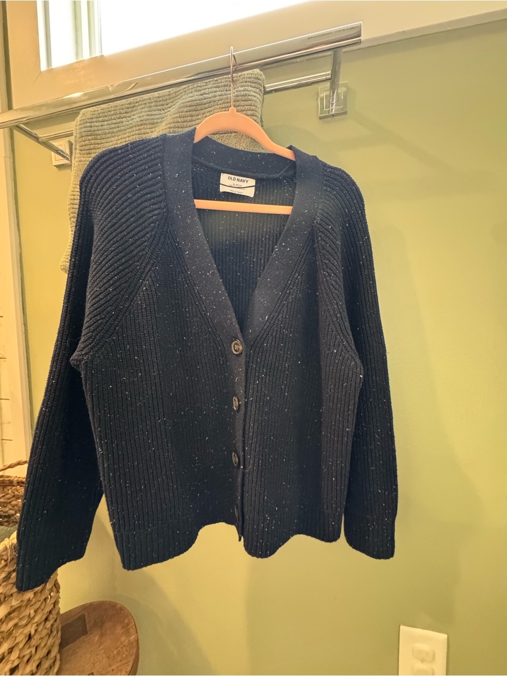 Old Navy Navy Speckled Button-Up V-Neck Cardigan